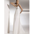 Empire Sheath Column Straps Chapel Train Chiffon Lace Draped Wedding Dress